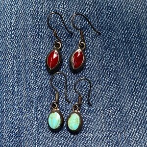 Red and Turquoise colors Earrings Set